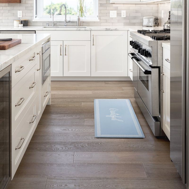 MARTHA STEWART Bloomfield Grateful Border Kitchen Mat , Blue, Runner 1'6" x 4'