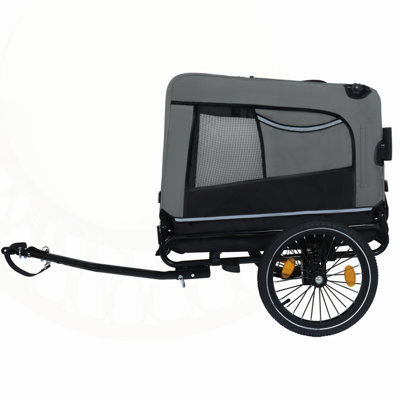 2-in-1 Bike Trailer & Push Cart for Pets, All-Terrain Wheels, Quick Release, Non-Slip Floor, Internal Leash, 88 lbs Capacity, Black-Grey