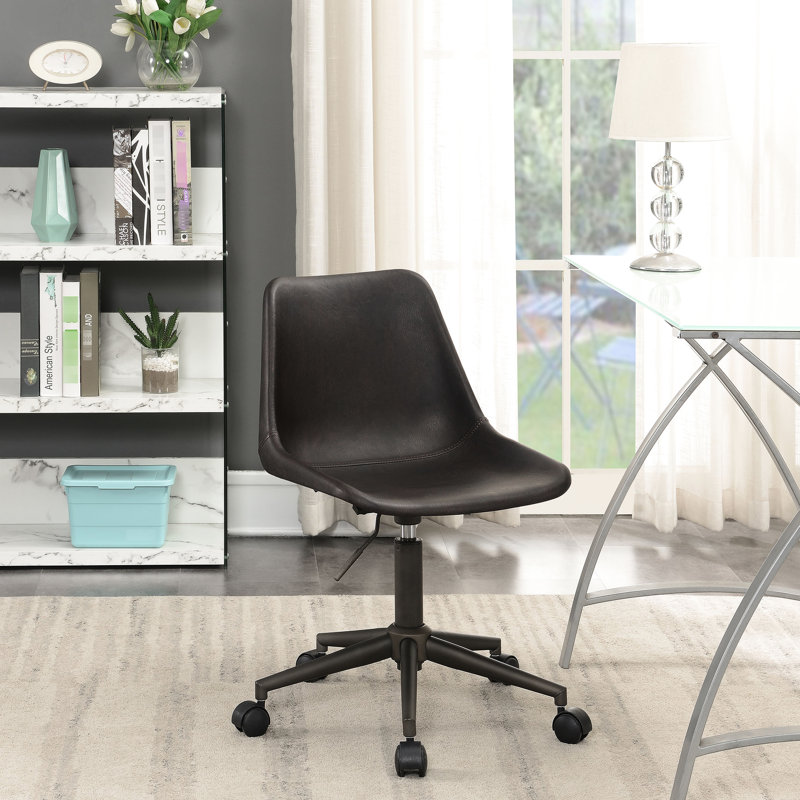 Chaise de bureau à domicile en tissu d'ameublement brun, fonction réglable, siège ergonomique et mouvement en douceur, dimensions 30 po x 18 po x 20,94 po avec rembourrage confortable, glissade courbée élégante de 18 po de largeur