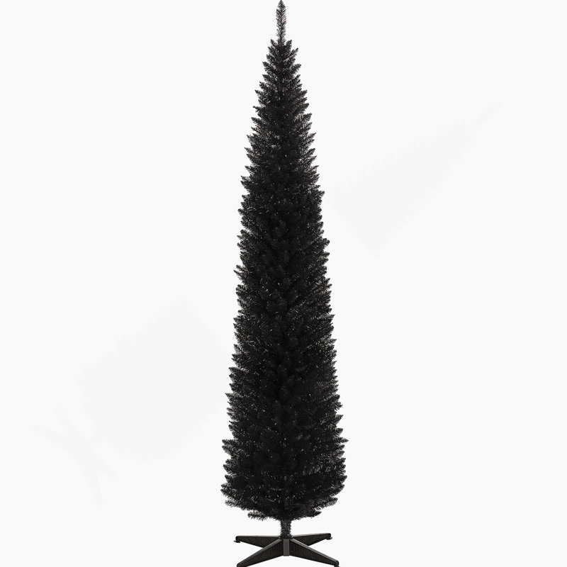 Arbre de Noël artificiel 8 'avec 818 pointes de branches réalistes et base en plastique, noir, Noir, H 7,88 pi