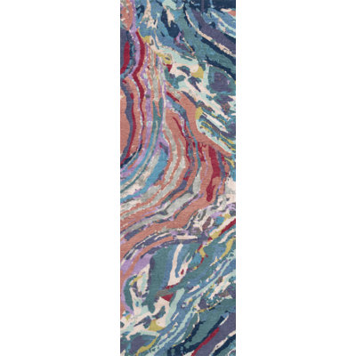 Hand Knotted Abstract Area Rug in Aqua/Silver/Plum