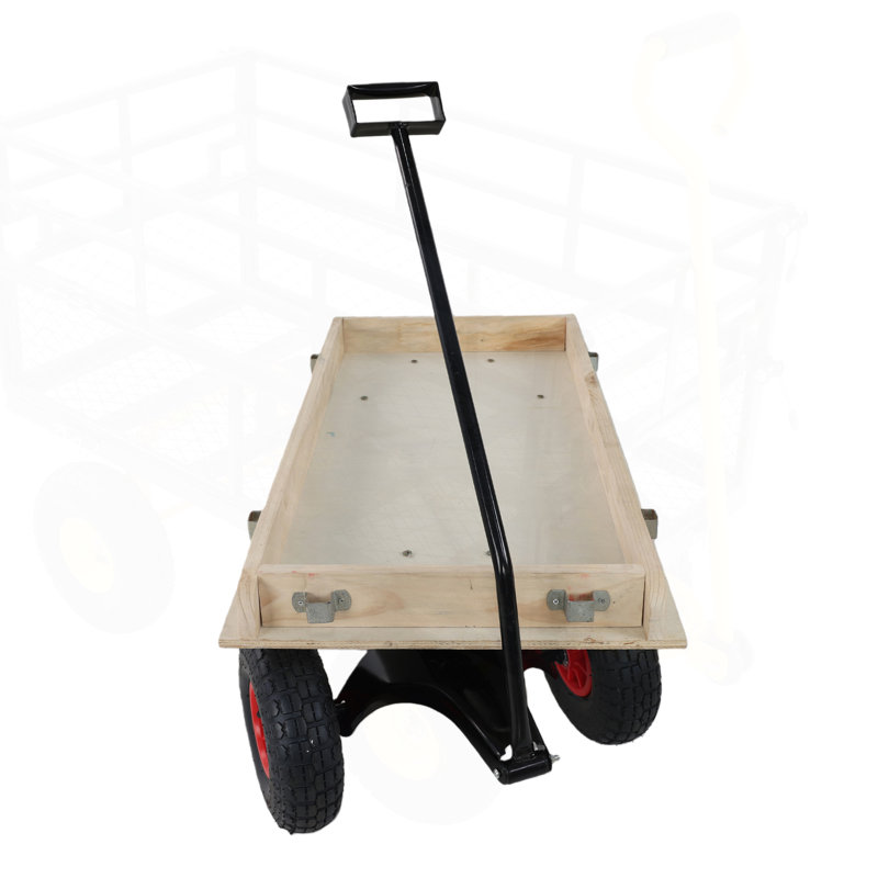 Chariot de chariot en bois avec poignée pliante, chariot pour enfants tout-terrain robuste pour l'extérieur, le jardin, le camping et la plage - chariot utilitaire à tirer classique