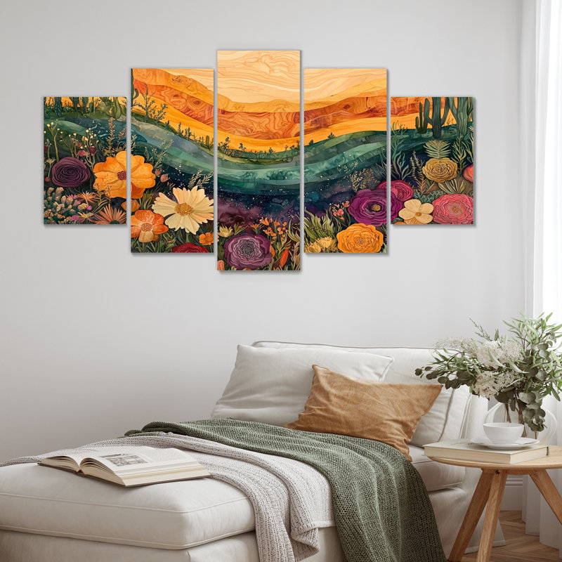 Beddingfield - Wildflowers Wall Art - Art mural traditionnel pour le salon, 5 pièces