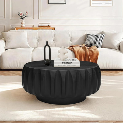 Table basse cannelée ronde en bois noir 31,5 po