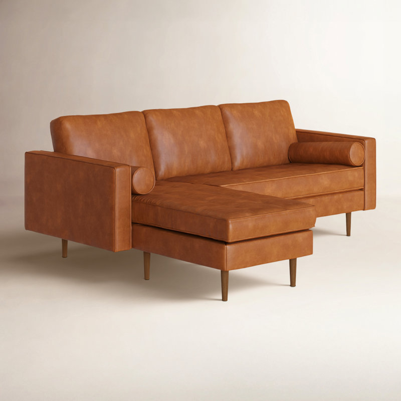 Kerney 84" Wide Vegan Leather Reversible Modular Sofa & Chaise, Saddle Tan Vegan Leather