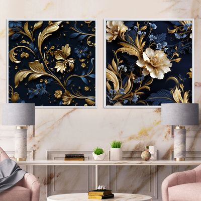 Regal Baroque Flourish Victorian Pattern VIII - Abstract Botanicals Square Collage Set Of 2
