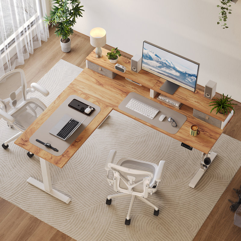 63" L Shaped Electric Standing Desk With 2 Drawers,Ergonomic Corner Height Adjustable Desk, Sit-Stand Computer Table with Storage for Home & Office
