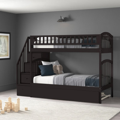 Jaxson Kids Solid Wood Staircase Bunk Bed with Roll Out Trundle