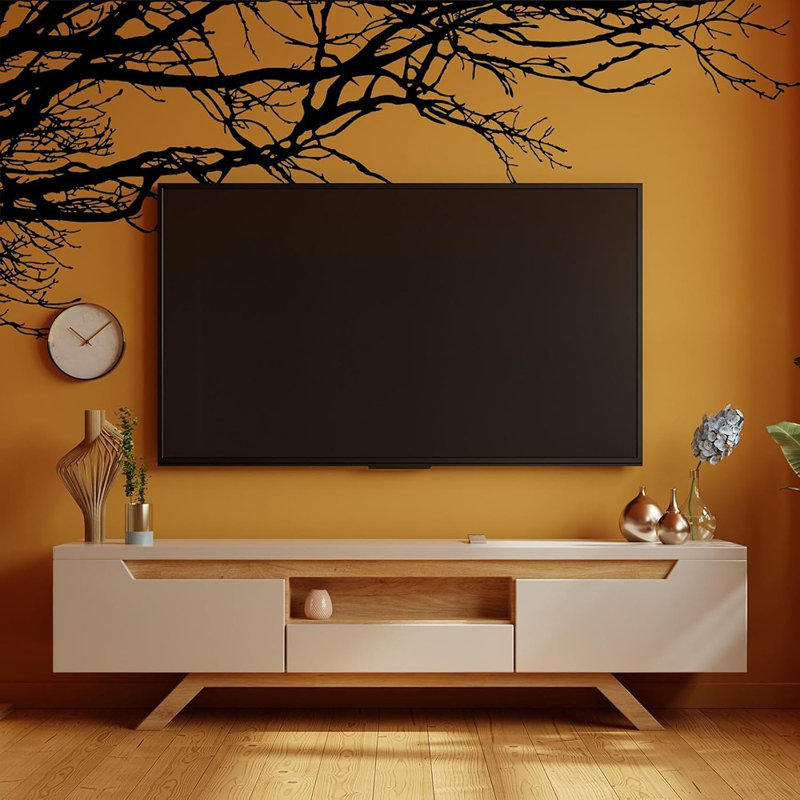 Adhésif décoratif branche d'arbre - noir - 6 feuilles / vinyle autocollant PVC / style arbre