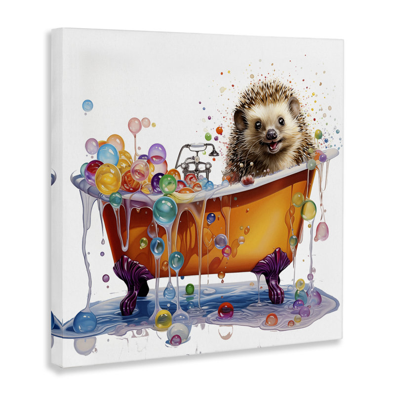 «Happy Hedgehog Bubble Bath», art mural sur toile par Mary Cunningham, H 30 po x l 30 po