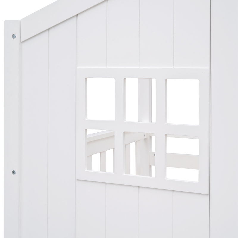 Lit simple superposé simple avec échelle, lit en bois blanc, Blanc
