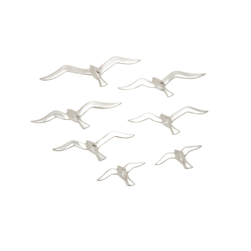 Aluminum Metal Floating Flock of Bird Wall Decor Set, Silver