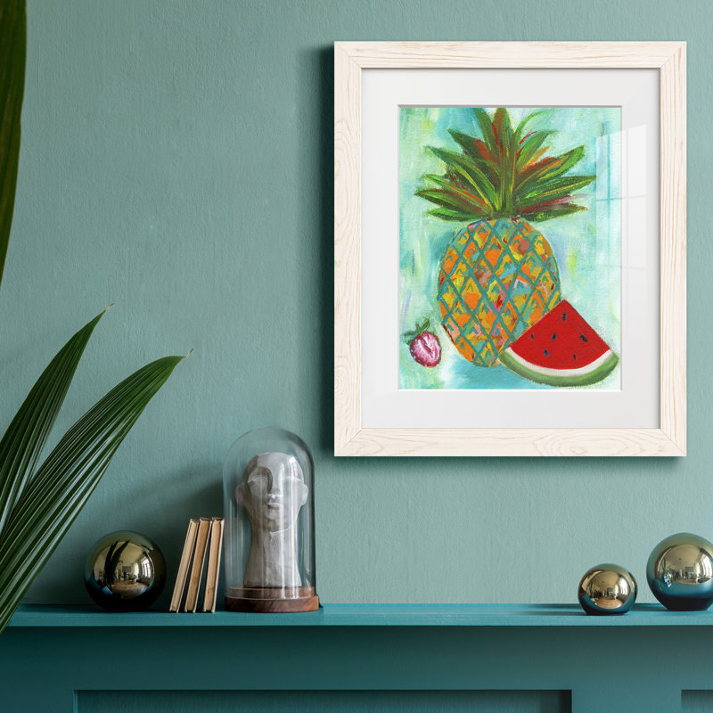 Ananas et melon d'eau II - reproduction de peinture sur papier encadrée, H 24 po x l 18 po x P 1,5 po, Papier encadré blanc