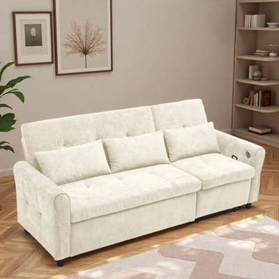 2-in-1 Reversible Sofa Bed With Usb Charging Ports, Three - Level Adjustable Backrest And Curved Armrests