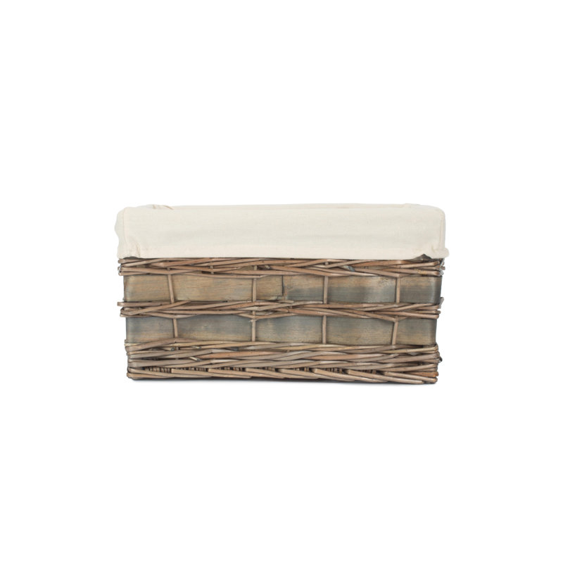 Wicker Lined Scandi Style Storage Basket, Grey Scandi/White, 20cm H x 37cm W x 25cm D