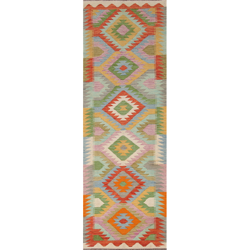 Tapis de couloir oriental réversible en laine Kilim 3 x 10