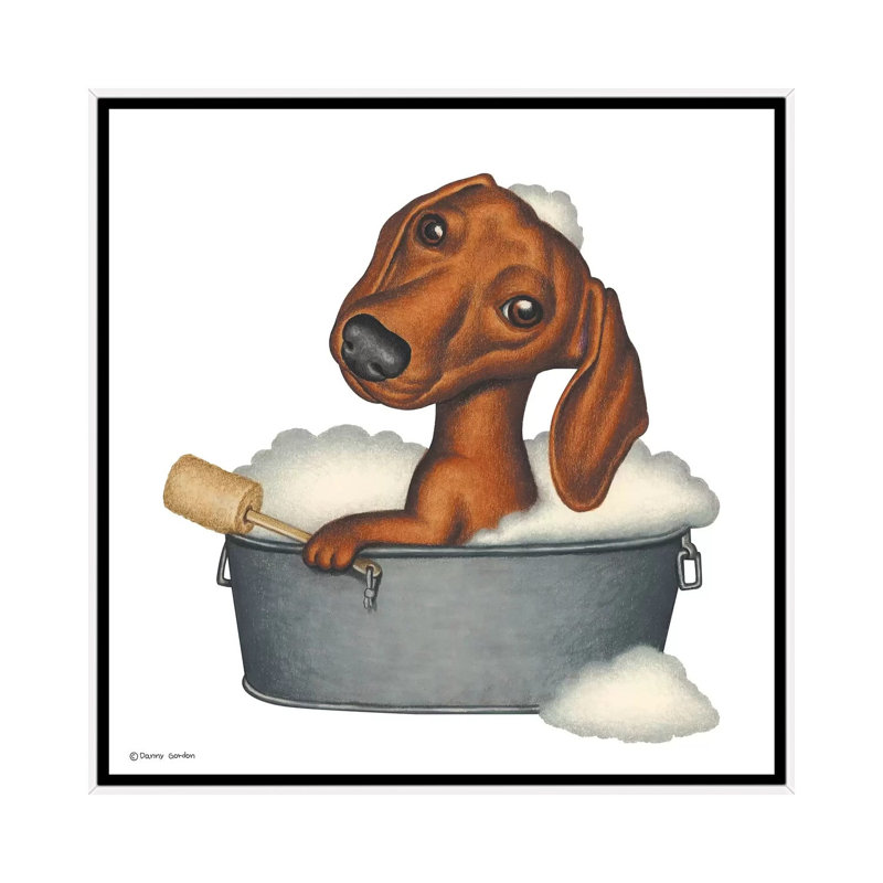 «Dachshund Bath» par Danny Gordon - impression d'art graphique, Pas de tapis, H 37 po x l 37 po x P 1,5 po