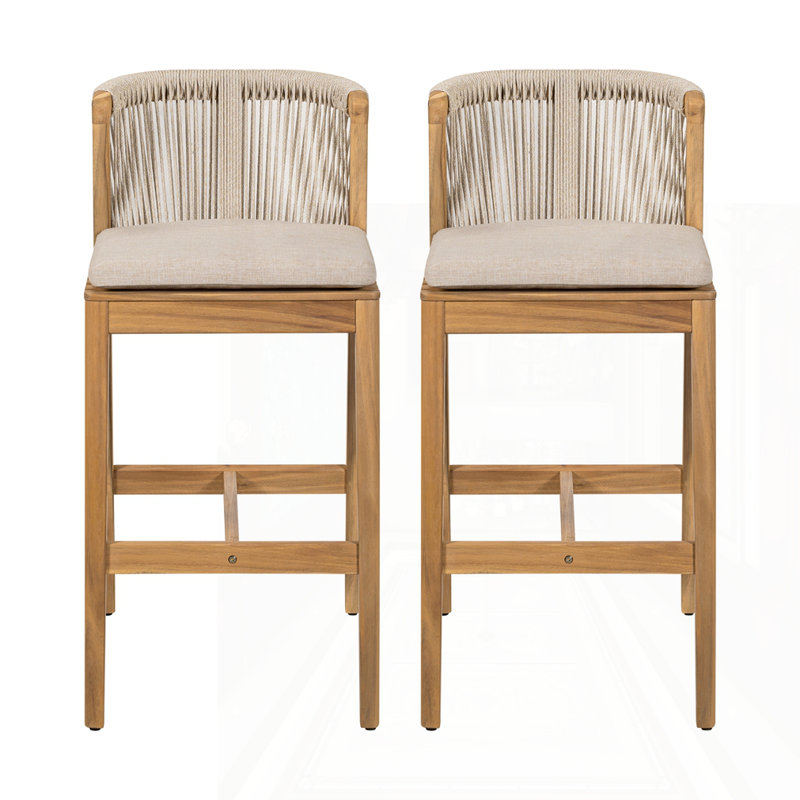 Outdoor Barstool With Beige Cushion Set Of 2