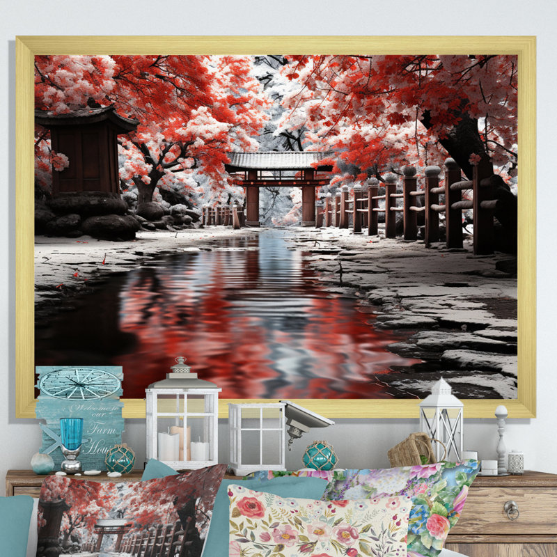 «Japon Art Red Torii Gate II», reproduction d'art sur toile, H 12 po x l 20 po x P 1 po, Encadrement doré