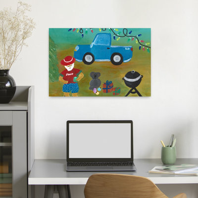 Summer Christmas Santa Bbq Abstract Contemporary Christmas Tree Bear Koala Summer Landscape Wall Art Print by Janine Brewster - Wrapped Canvas Print