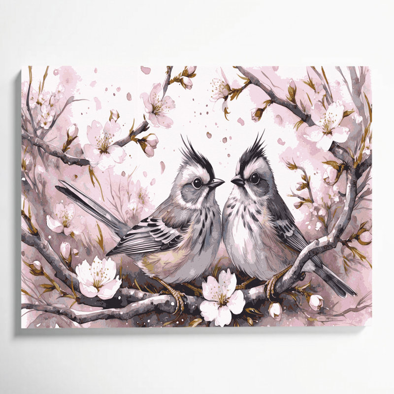 «Birds touffeté», art mural sur toile beige, H 24 po x l 36 po