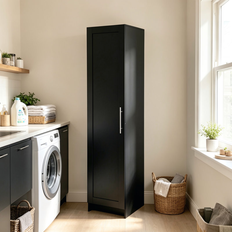 Armoire de rangement murale empilable de 180 cm de hauteur, 40 cm de profondeur et de largeur, fini noir, avec étagères réglables pour salle de bain, cuisine ou buanderie.