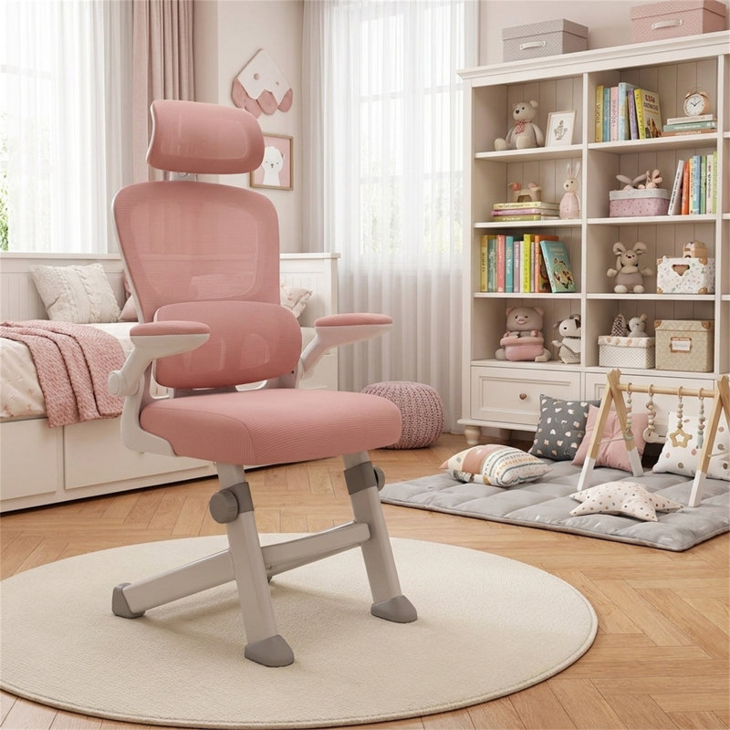 Ergonomic Computer Chair With 3-level Height Adjustment | Student Writing Chair, Pink