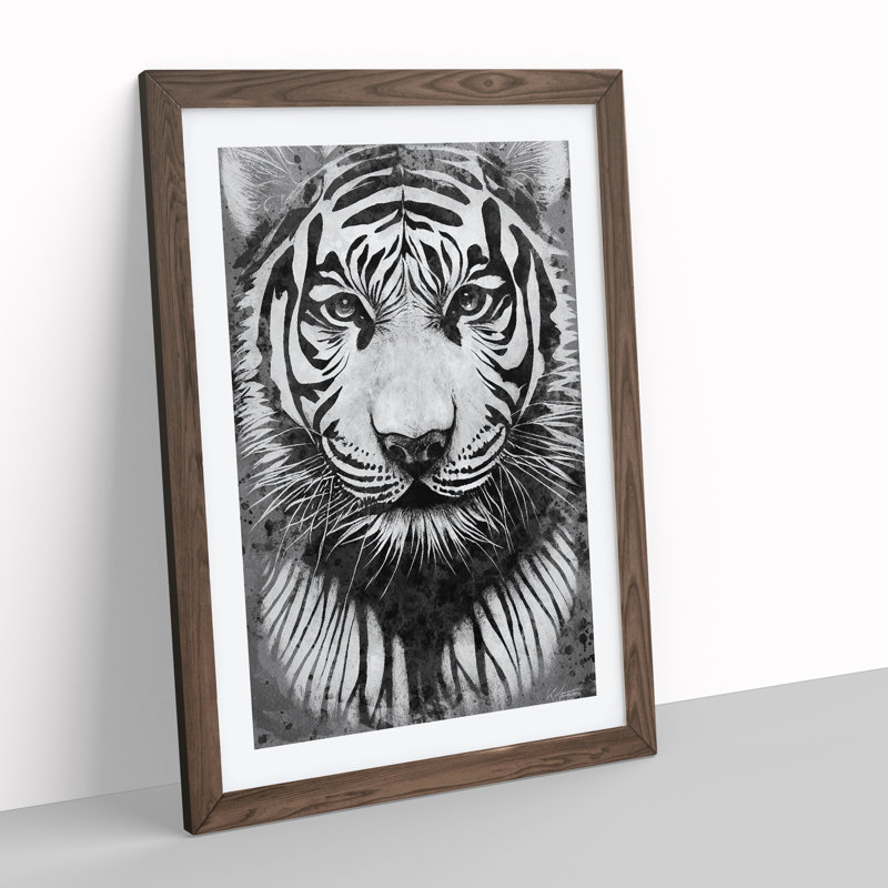 Monochrome Tiger No.5 - Framed Print, 46cm H x 34cm W x 2cm D, Walnut