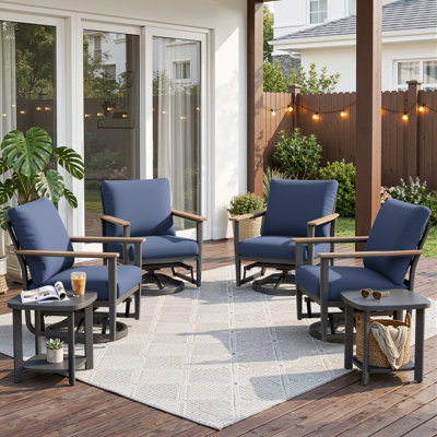 6-Piece Outdoor Aluminum Swivel Rocker Chair Conversation Set With Cushions And Side Tables