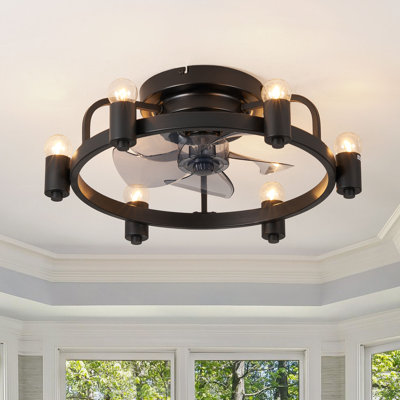 20 in. Black Wagon Wheel Flush Mount Ceiling Fan with 6-Light Quiet DC Motor