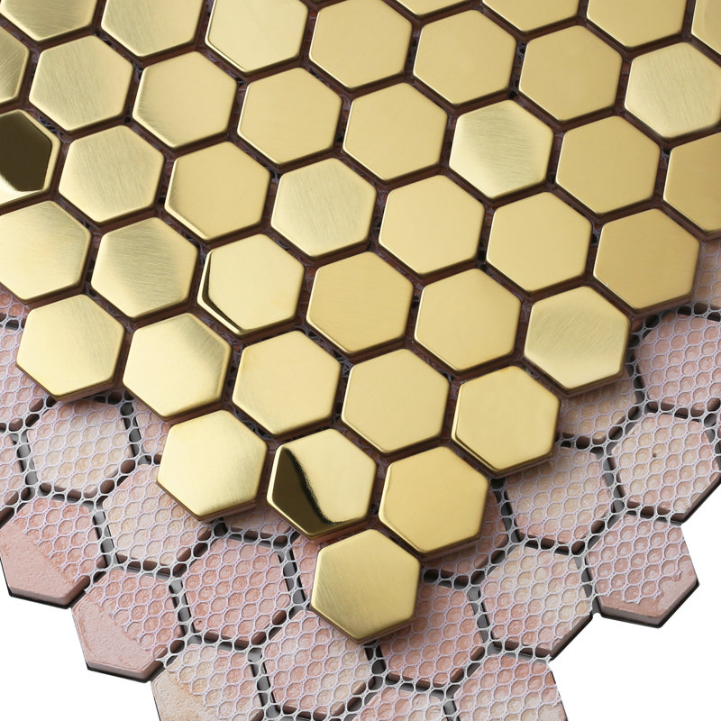 Carrelage mural et de plancher hexagonal en métal, Or