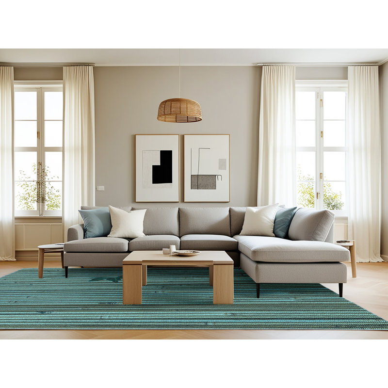 Tapis bleu tissé à la machine, Rectangle 8 pi x 10 pi