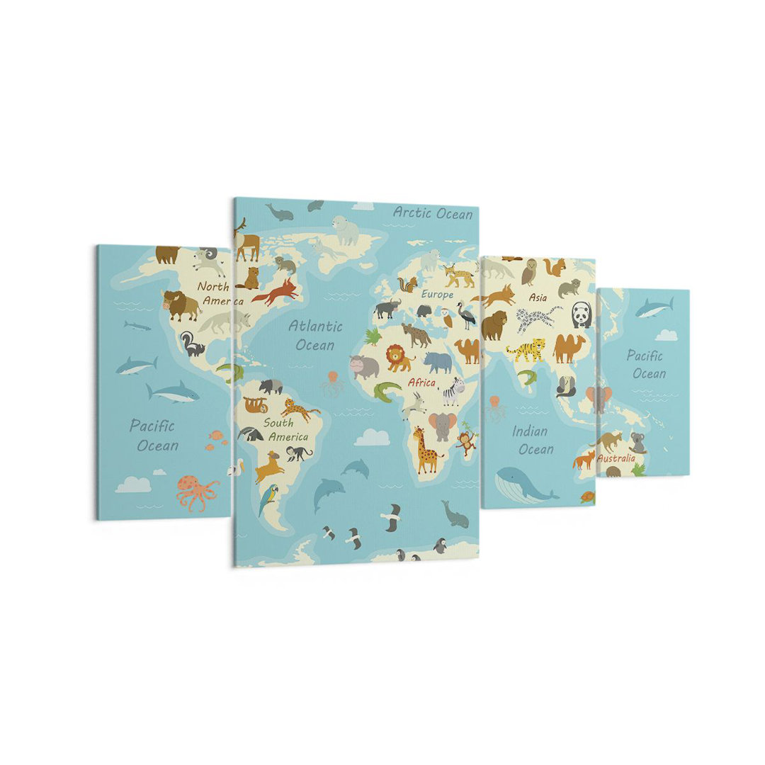 4-tlg. Leinwandbilder-Set Animals the World Map