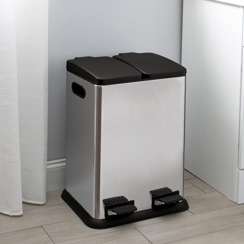 Silver Stainless Steel Dual Compartment Pedal Kitchen Recycling Bin