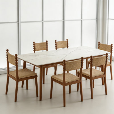 6 - Person White Rectangular Sintered Stone Stone Tabletop Dining Table Set