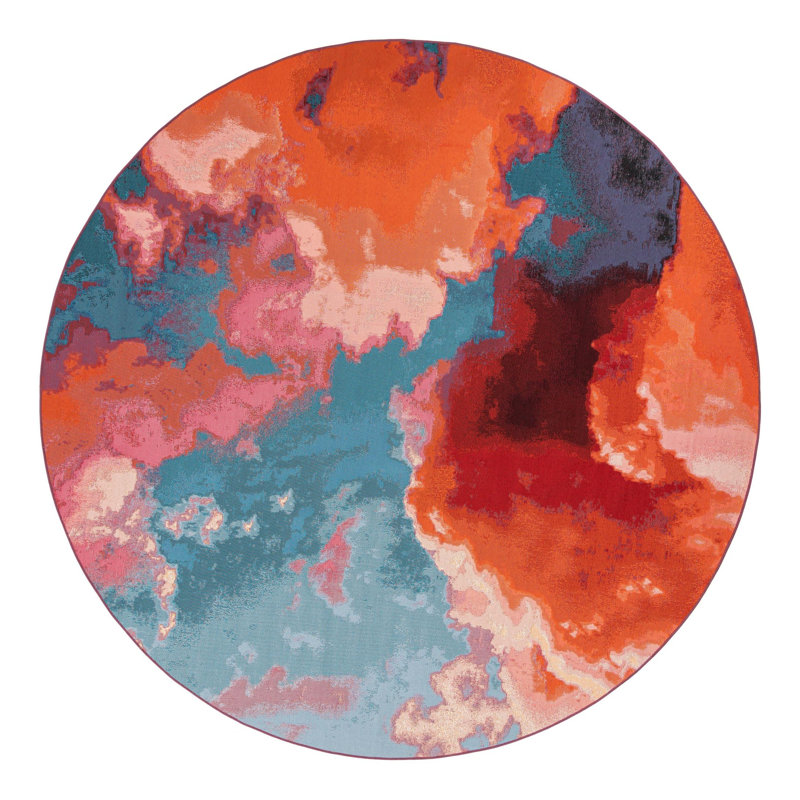Keazia Abstract Indoor / Outdoor Rug, Round 10'