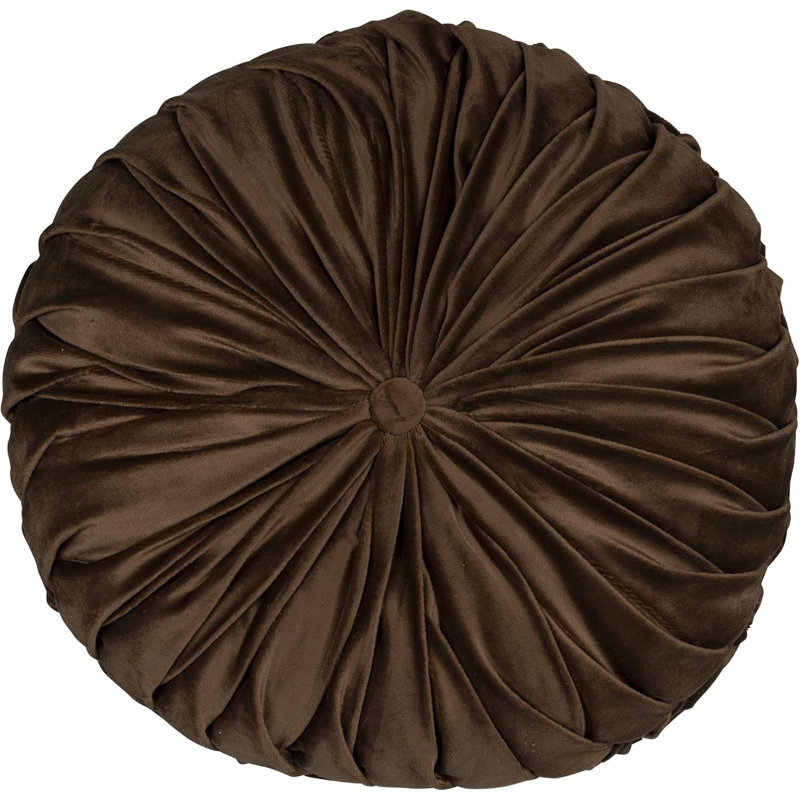 Coussin rond en velours touffeté brun