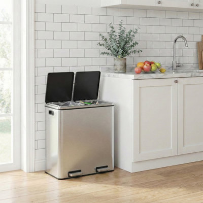 2 x 8 Gallon Stainless Steel Multi-Compartments Trash Can with 15 trash bags