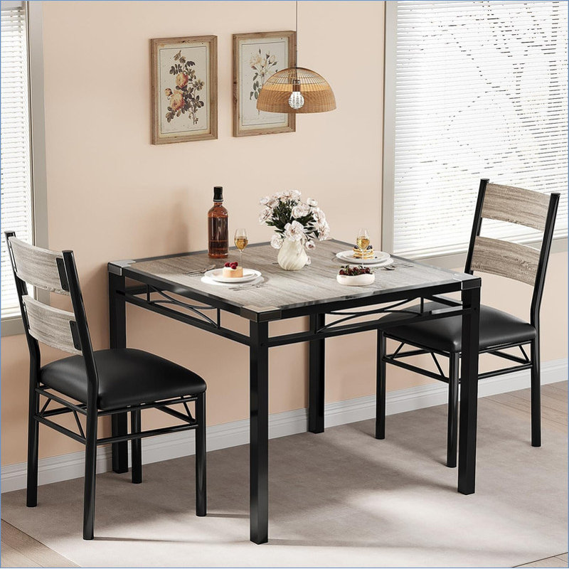 Dining Table Set for 2/4 People, Kitchen Table with Upholstered Chairs, Wood Kitchen Dining Room Set with Corner Protector for Small Space, Apartment