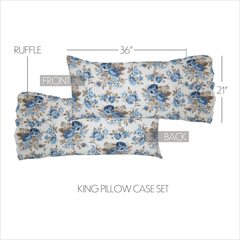 Annie Floral 100% Cotton Floral - Set of 2, 21"  x 36"  Pillowcase, Blue