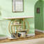 Console étroite de 41,3 pouces avec base circulaire, élégants détails blancs et dorés pour un décor industriel moderne-1824660642-1824660643