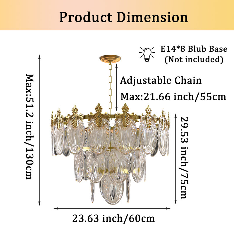 Gannuccelli 8-Light Dimmable Empire Chandelier | 3-Tier Gold Leaf Carved Crystal Pendant Light, Adjustable Chain (E14 Base) for Dining Room, Living Room & Foyer
