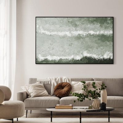 Extra Large Wall Art Fabric Print - Modern Aesthetics Abstract Green Waves Illustrations Artwork Decor for Living Room or Bedroom - "Frame Assembly Required (Unfinished Frame)"