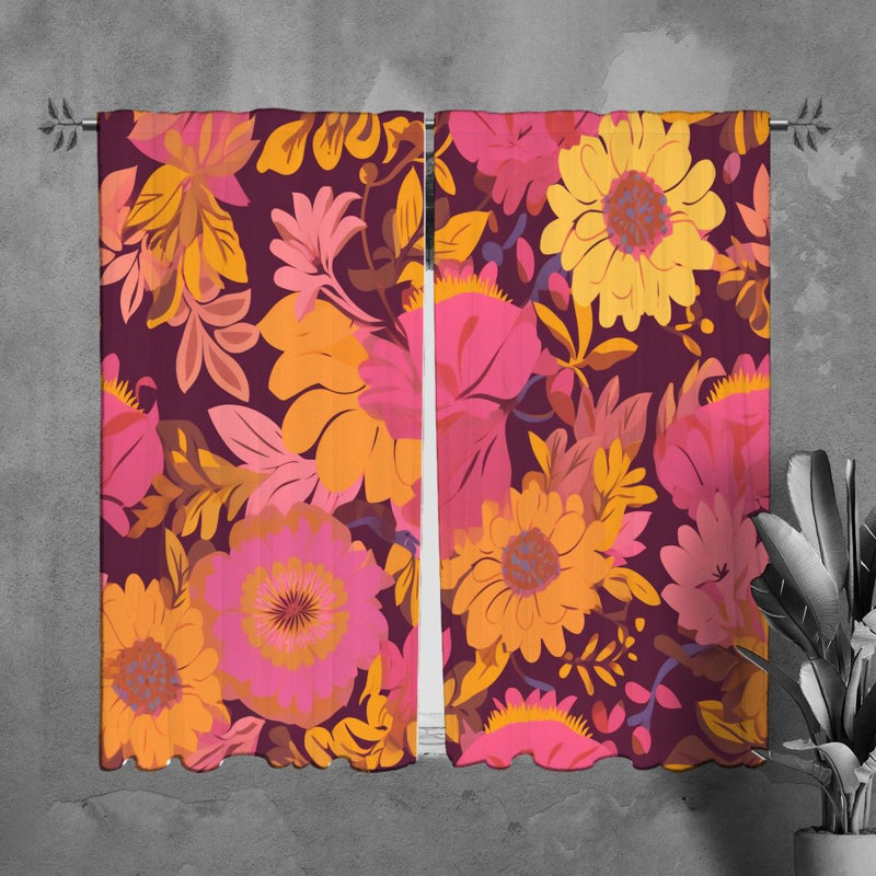 Rideaux de fenêtre floraux, rideaux botaniques roses, L 40 po x L 82 po