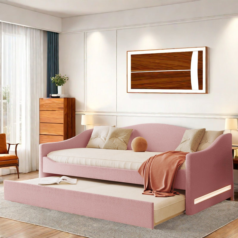 Daybed With Led Light And Trundle, Pink