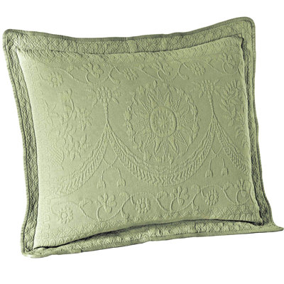 Historic Charleston King Charles Matelasse Decorative Pillow Sham, Classic Cotton Standard Queen Pillow Cover, 20 in x 26 in, 1 Count, Sage 