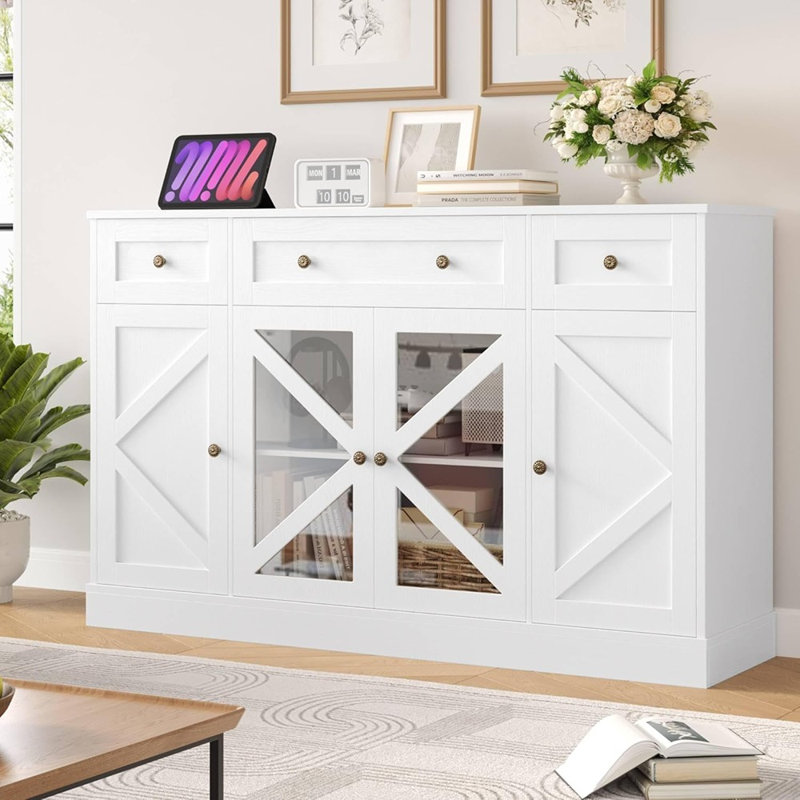 Buffet Buffet avec 4 portes et 3 tiroirs, café-bar Farmhouse, blanc