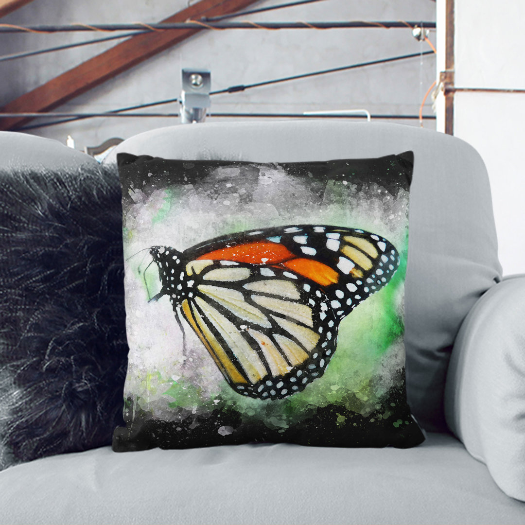 Monarch Butterfly Paint Splash Scatter Cushion with Filling