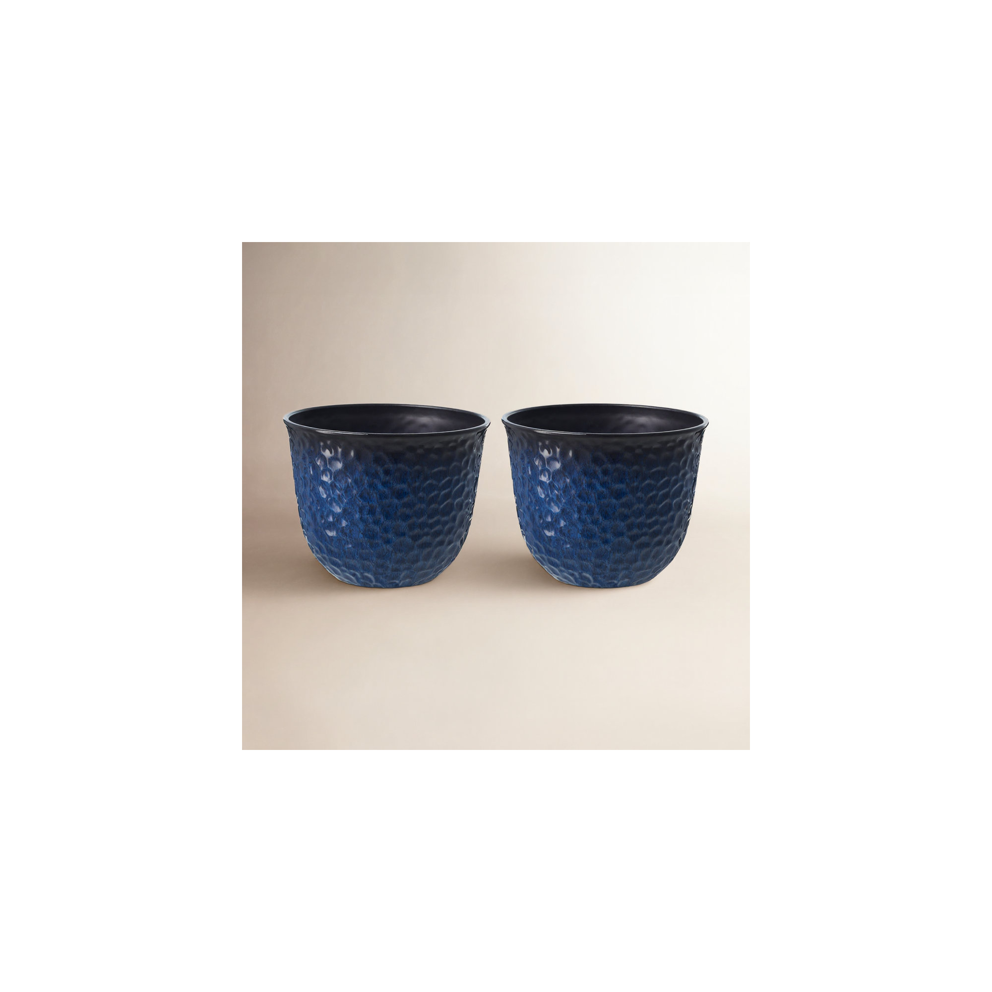 15.25"D Set Of 2 Honeycomb Textured Green Faux Ceramic Pot Plastic Planter, Blue