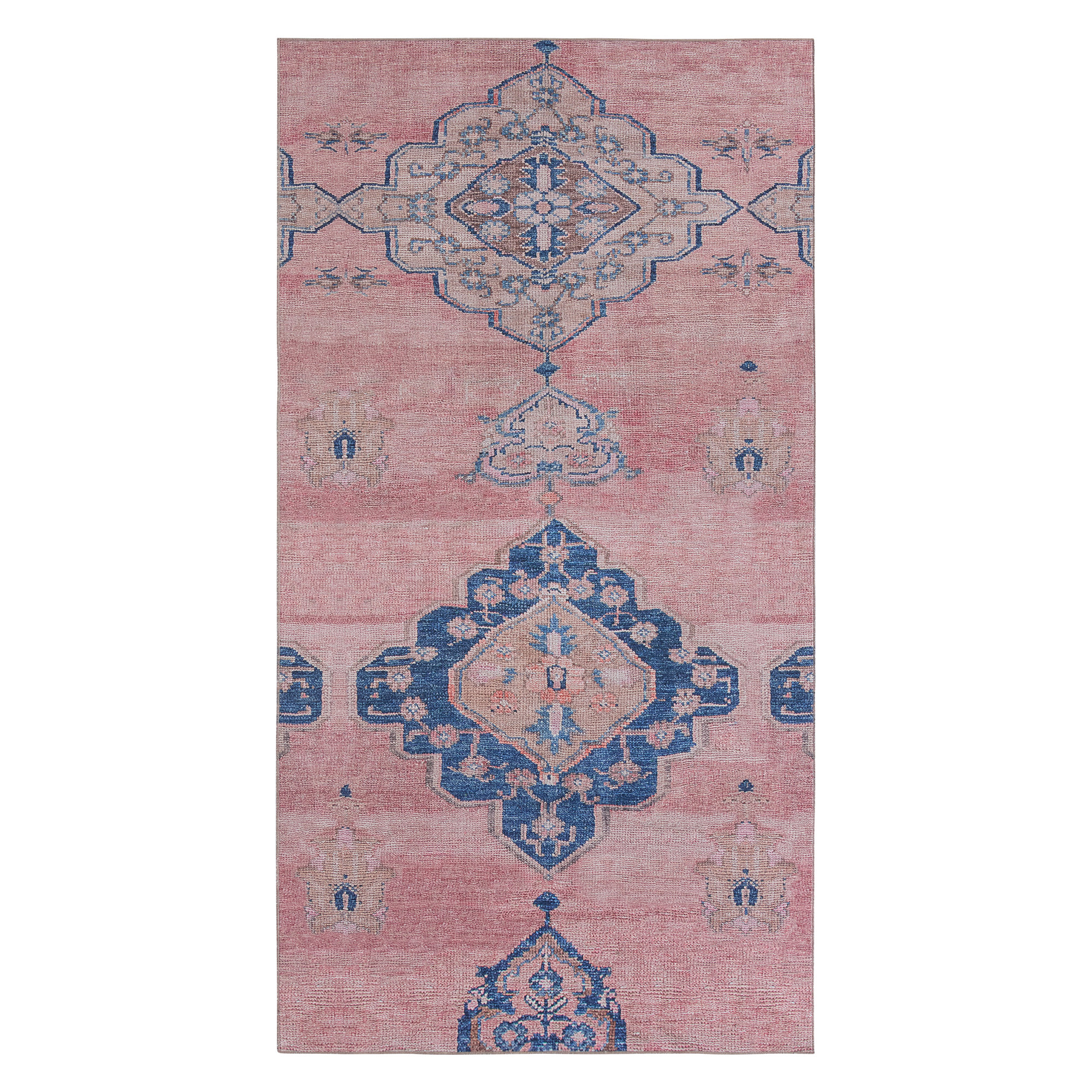 Machine Washable Pink/Blue Rug, Runner 3' x 10'